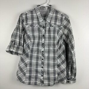 COLUMBIA‎ Womens Vented Hiking long sleeve button roll tab plaid shirt - M